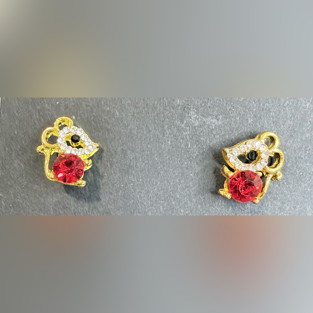 Tiny Bejeweled Gold Mouse Earrings
